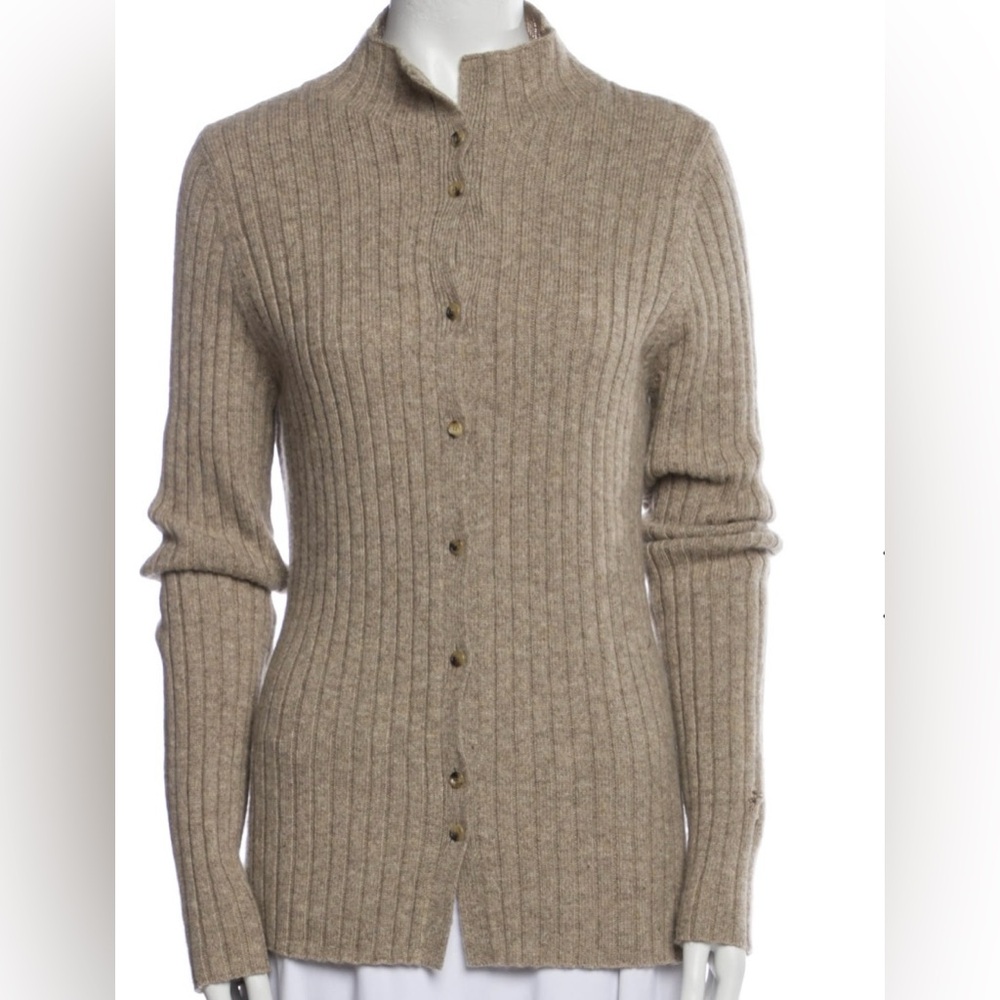 KHAITE Beige Ribbed Cardigan